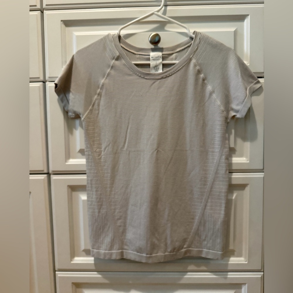 Athleta off white with blue gray strips Short-Sleeve top